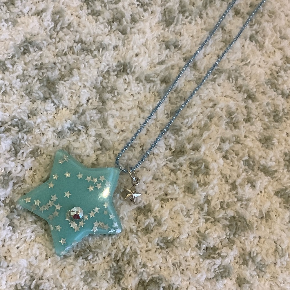 Star Pendant Fashion Necklace with Blue Ball Chain NWT HC 28”